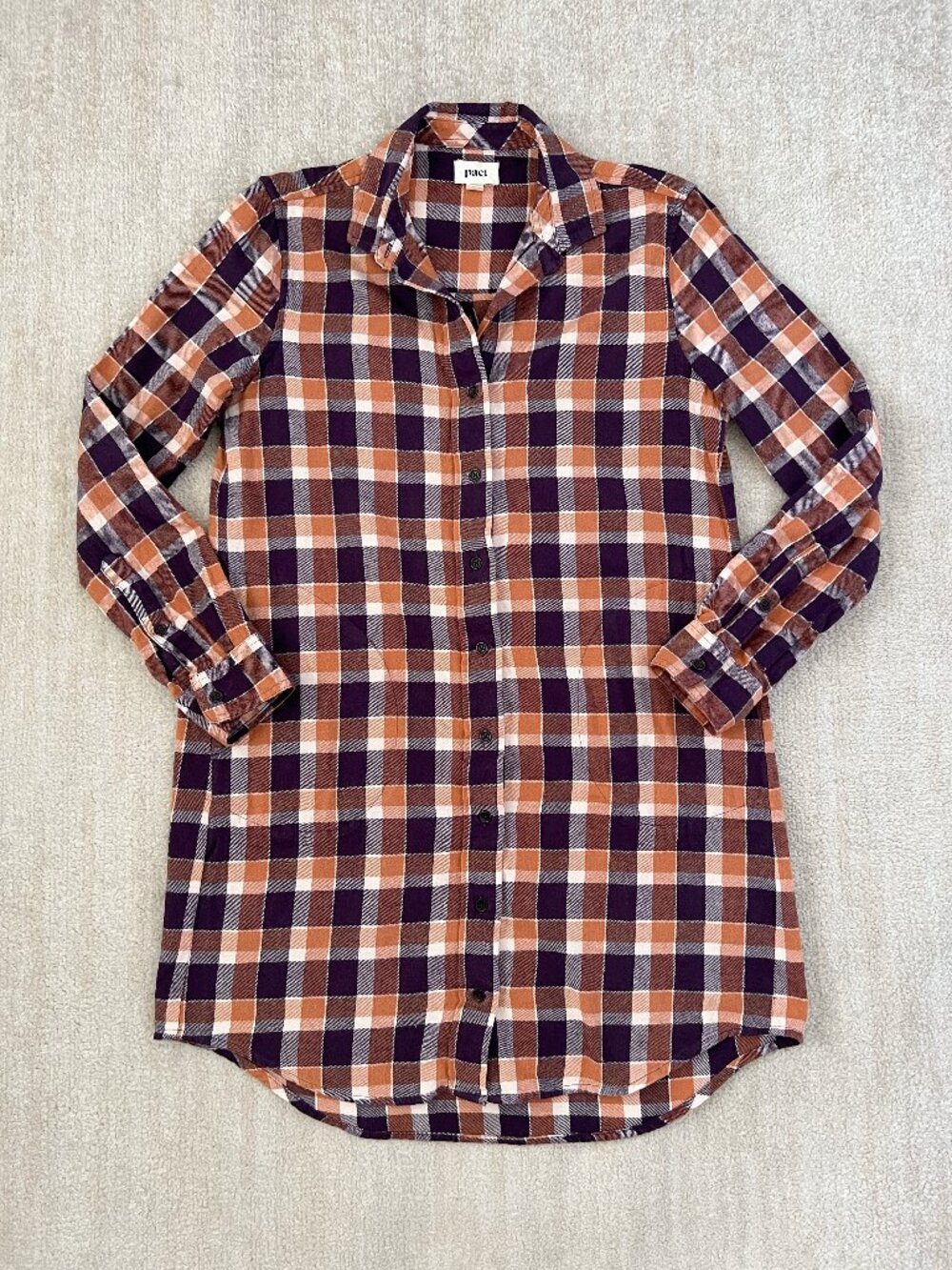 Pact Plaid Shirt Dress Organic Cotton Flannel With Pockets S Boho Cozy